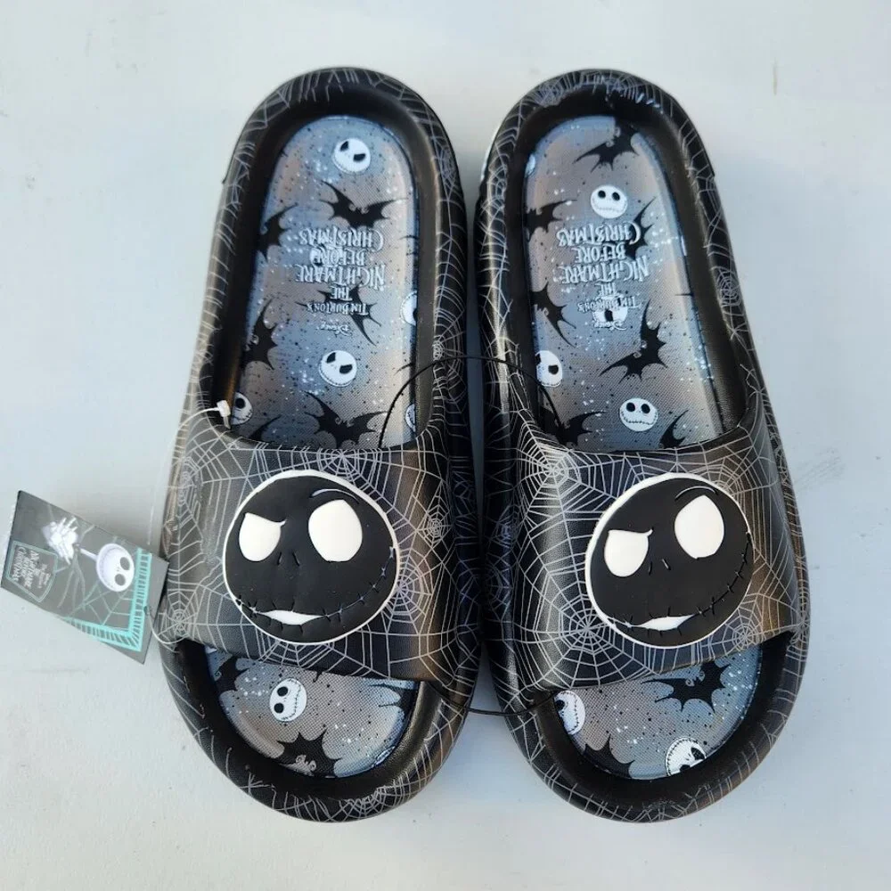 NEW Nightmare Before Christmas Men's Size 13 Sandals Slides Slippers Black White